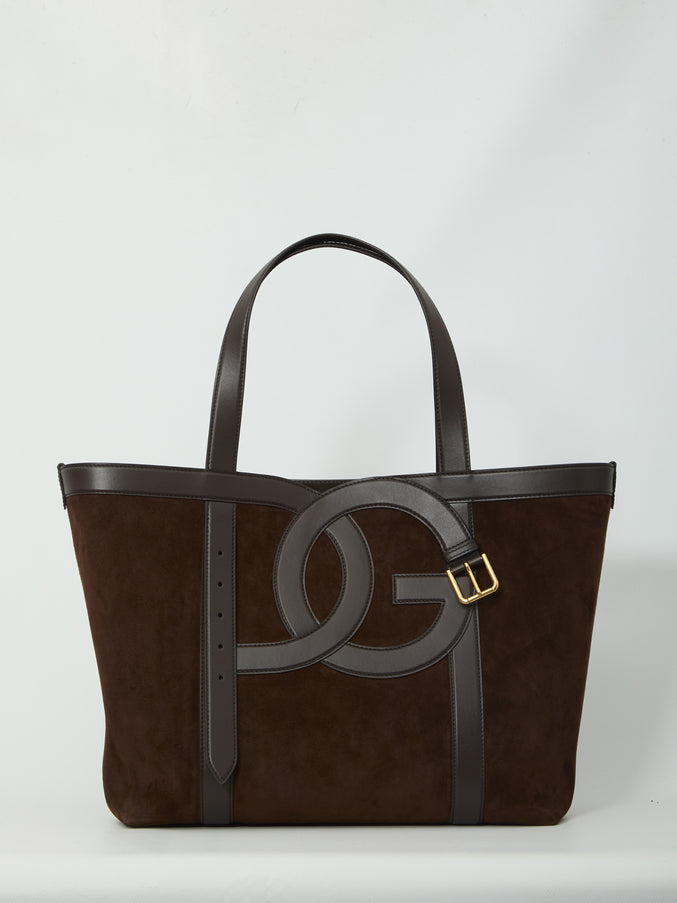 Dolce & Gabbana Suede Leather Shopping Bag QT Brown