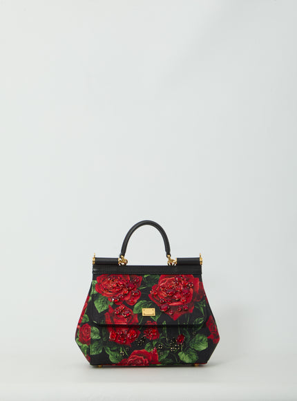 Dolce & Gabbana Small Sicily Handbag In Red Rose QT Black