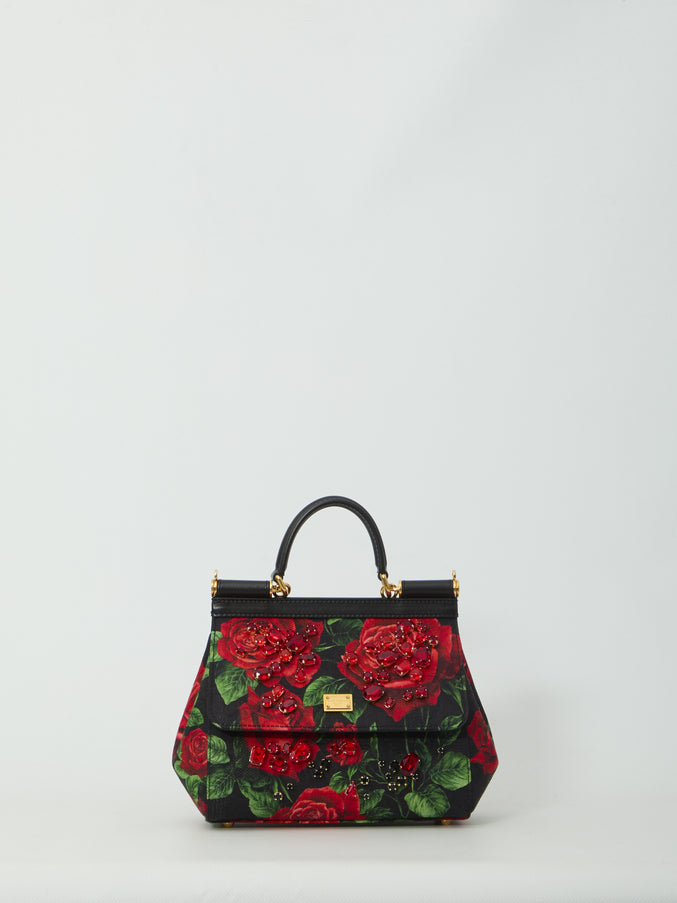 Dolce & Gabbana Small Sicily Handbag In Red Rose QT Black
