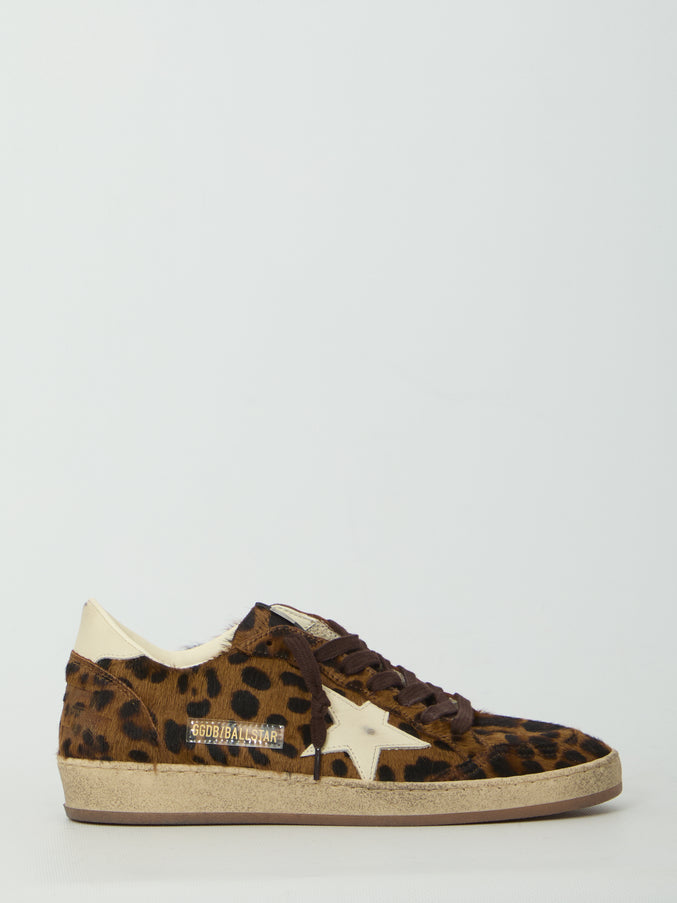 Golden Goose Ball Star Leopard Ponyhair Sneakers Brown