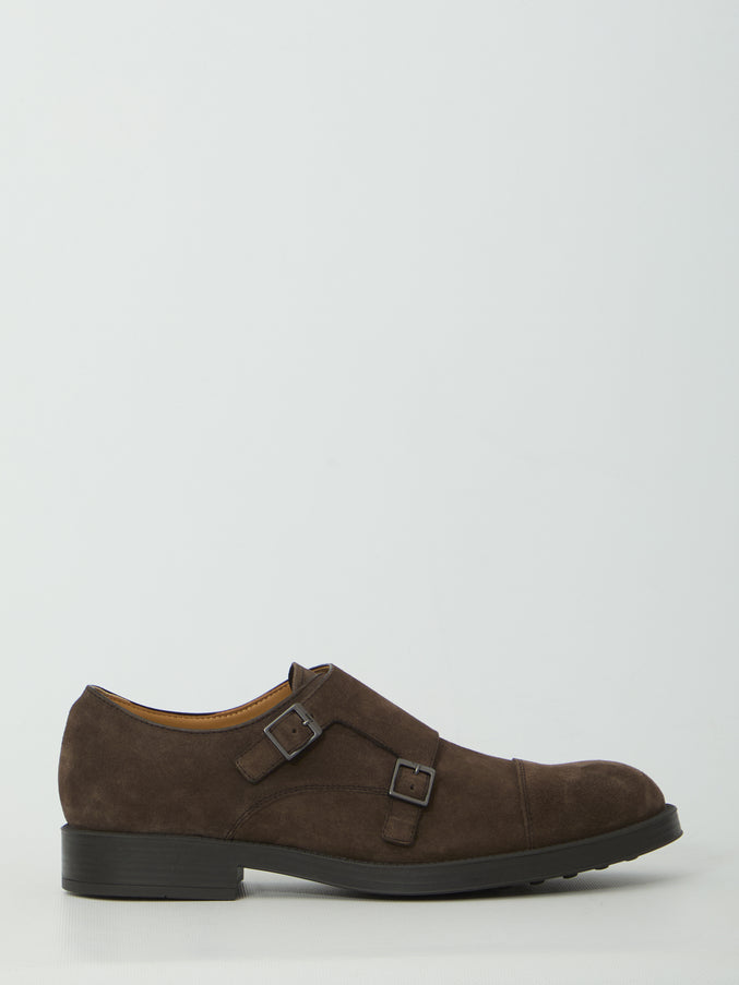 Tod's Double Monkstrap Shoes in Suede Brown