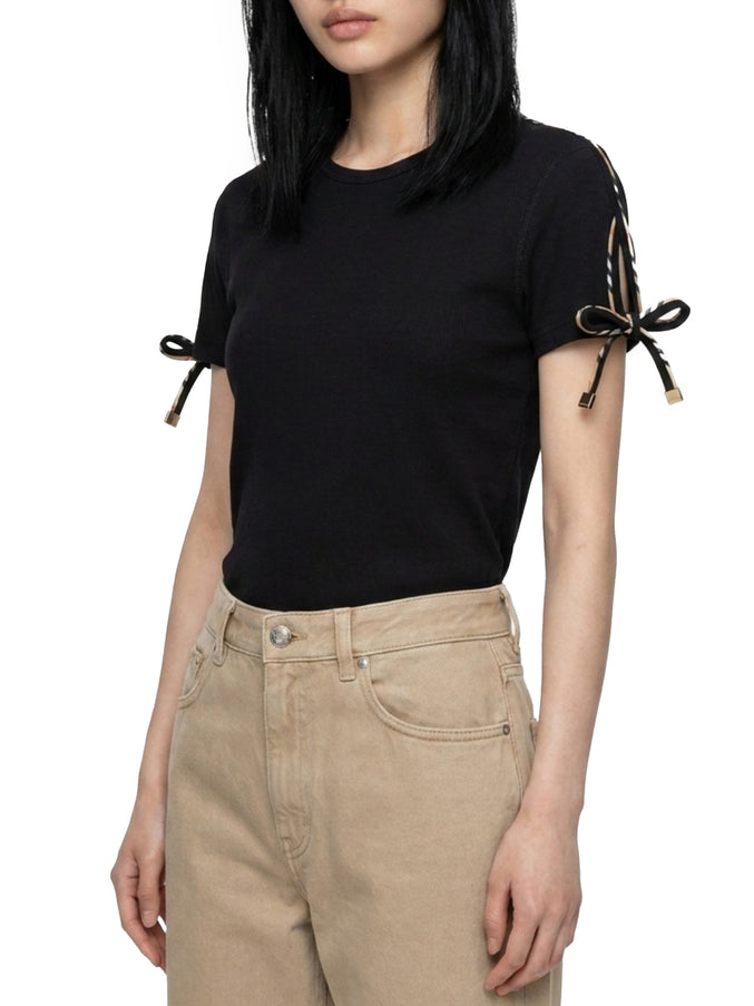 Burberry Taisie Ribbed Cotton T-Shirt in Black