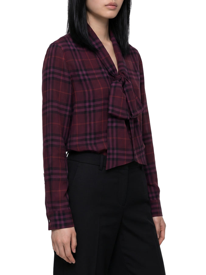 Burberry Rhiannon House Check Silk Shirt with Neck Scarf