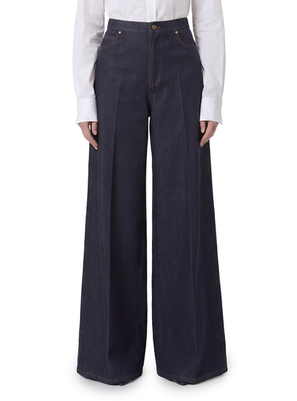 Max Mara Quatto Wide-Leg Denim-Effect Trousers Blue