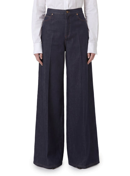 Max Mara Quatto Wide-Leg Denim-Effect Trousers Blue