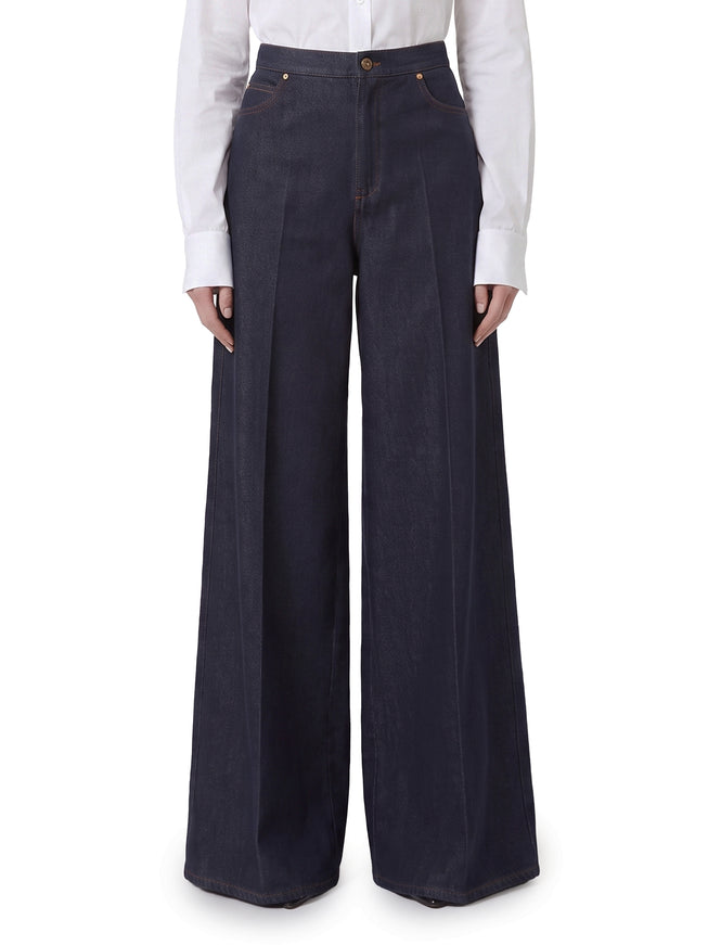 Max Mara Quatto Wide-Leg Denim-Effect Trousers Blue