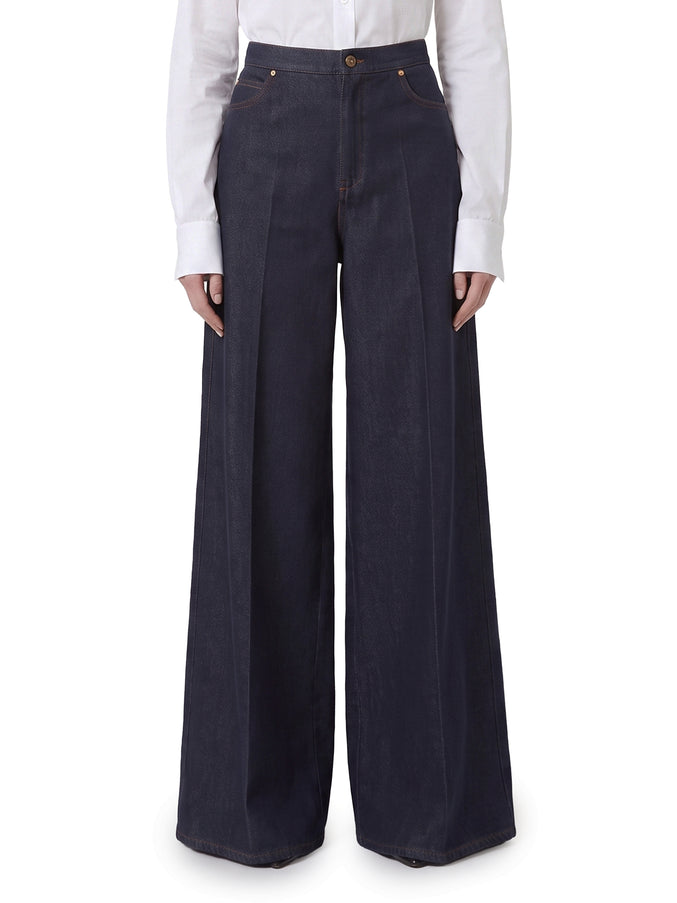Max Mara Quatto Wide-Leg Denim-Effect Trousers Blue