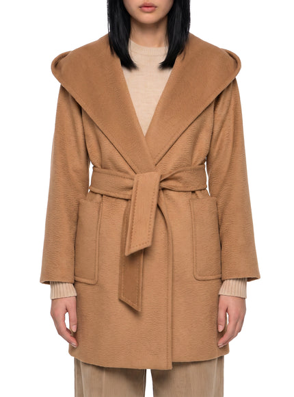 Max Mara Rialto Hooded Camel Wrap Coat Beige