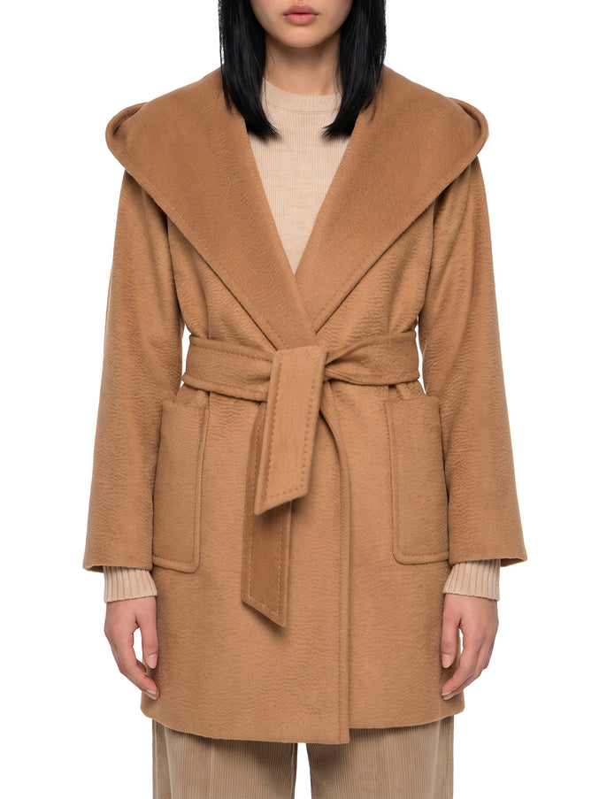 Max Mara Rialto Hooded Camel Wrap Coat Beige