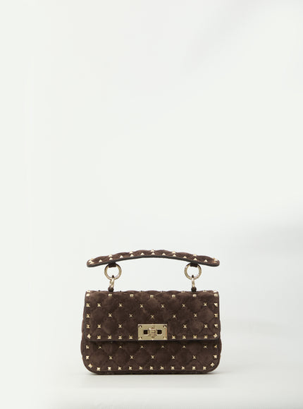 Valentino Garavani Small Rockstud Spike Shoulder Bag QT Brown