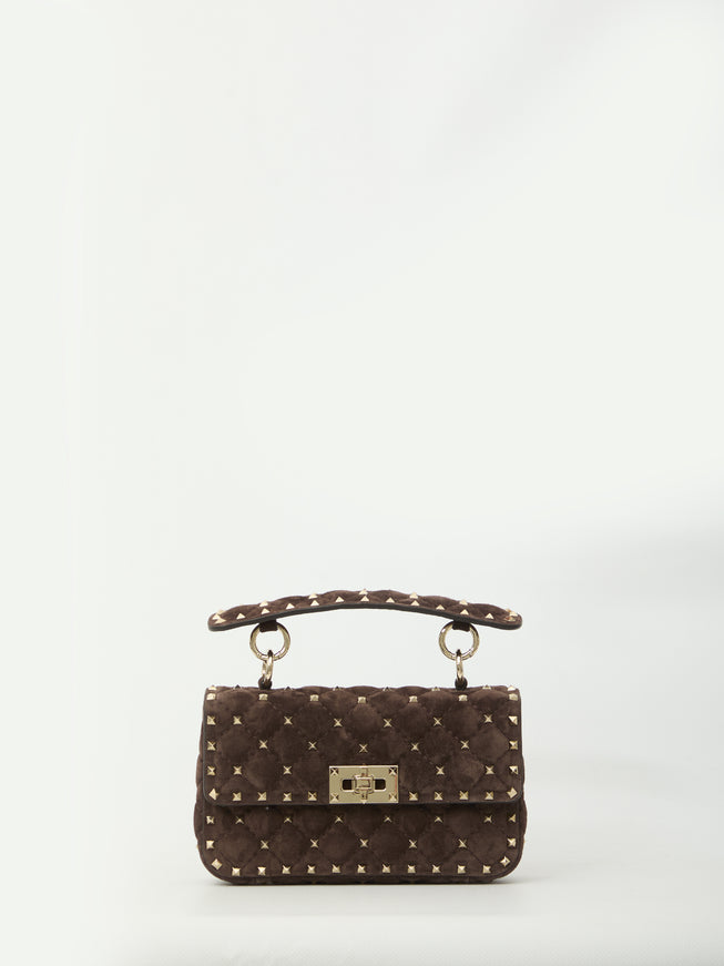 Valentino Garavani Small Rockstud Spike Shoulder Bag QT Brown