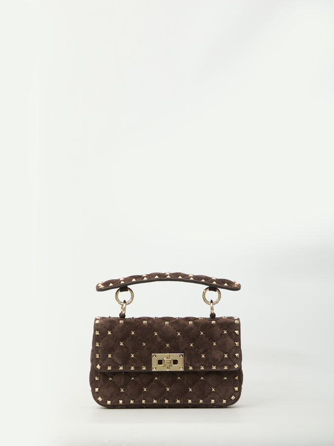 Valentino Garavani Small Rockstud Spike Shoulder Bag QT Brown