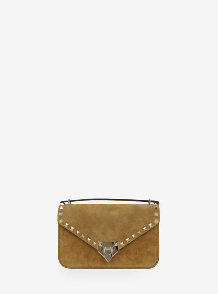 Valentino Garavani Rockstud Small Suede Crossbody Bag QT Beige