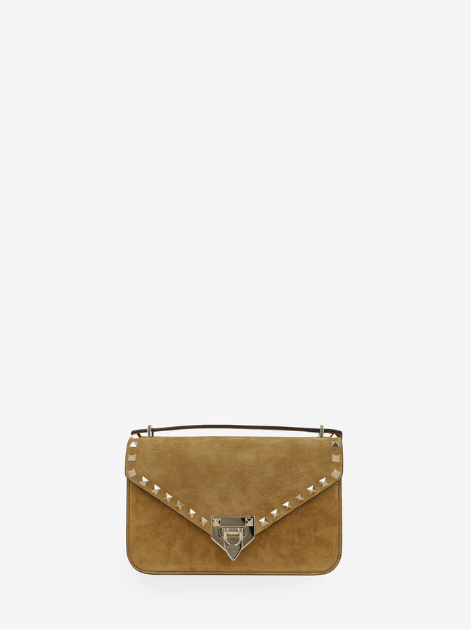 Valentino Garavani Rockstud Small Suede Crossbody Bag QT Beige