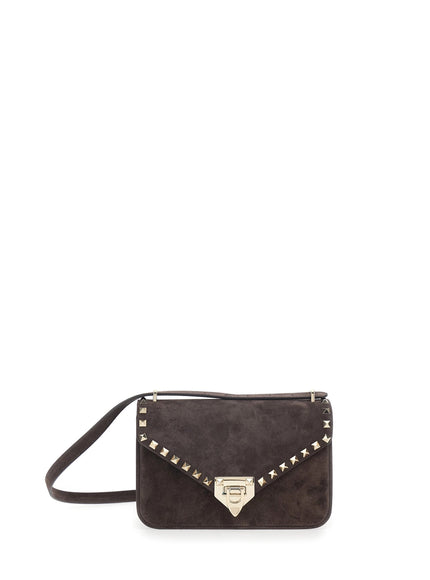 Valentino Garavani Rockstud Small Suede Crossbody Bag QT Brown