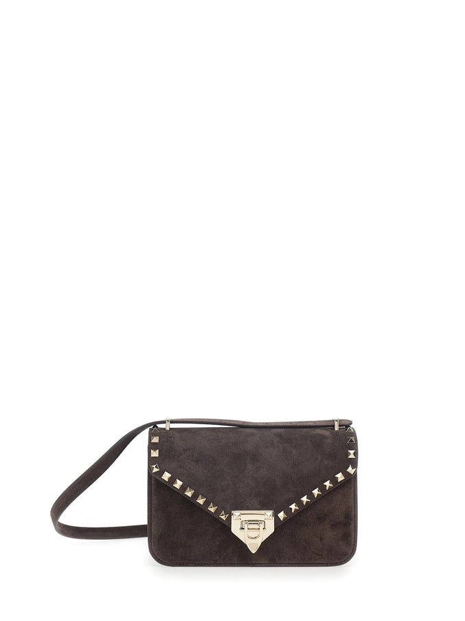 Valentino Garavani Rockstud Small Suede Crossbody Bag QT Brown