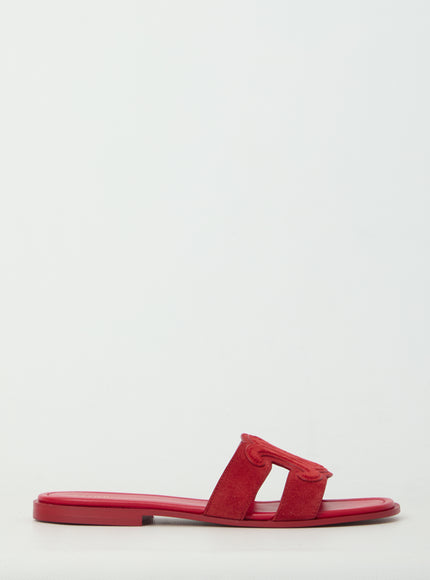 Celine Marina Mule In Suede Calfskin Red