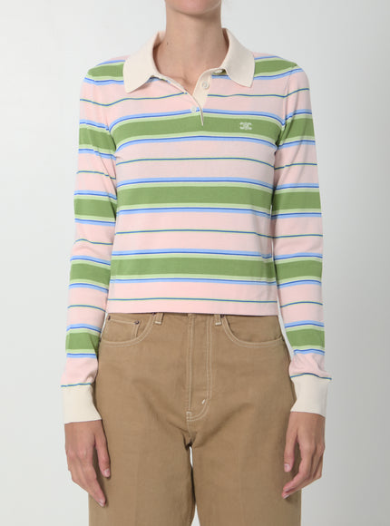 Celine Striped Cotton Polo Shirt Pink