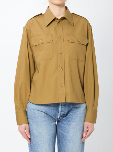 Celine Cropped Shirt In Cotton And Linen Brown