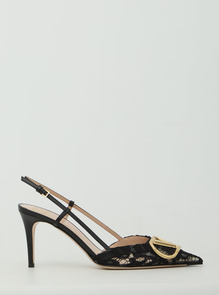 Valentino Garavani Vlogo Signature Slingback Pumps In Lace Black