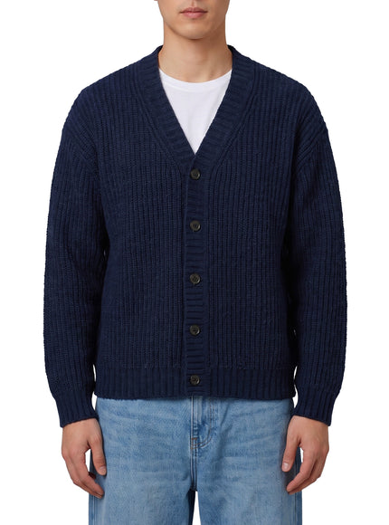 Roberto Collina Navy Blue Wool Cardigan Over Blue