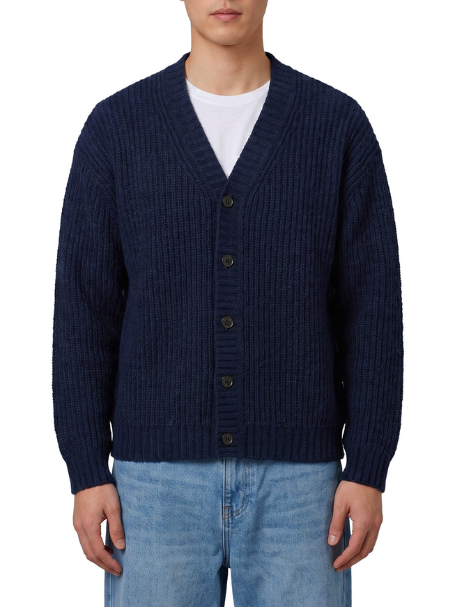 Roberto Collina Navy Blue Wool Cardigan Over Blue