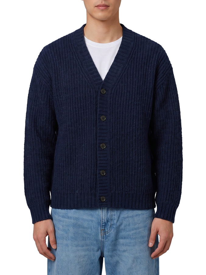 Roberto Collina Navy Blue Wool Cardigan Over Blue