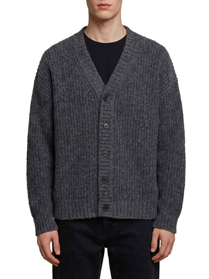 Roberto Collina Anthracite Wool Cardigan Over Grey