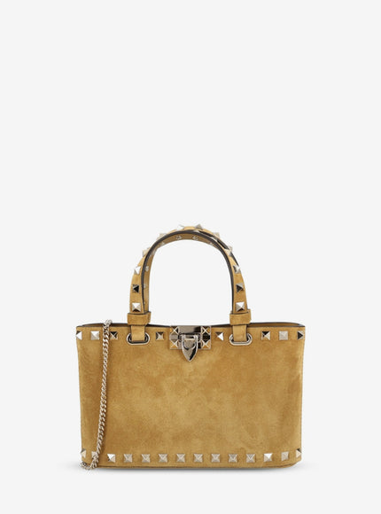 Valentino Garavani Rockstud Mini Suede Shopping Bag QT Beige