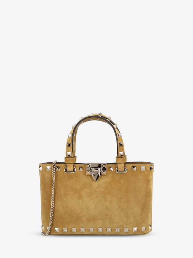 Valentino Garavani Rockstud Mini Suede Shopping Bag QT Beige