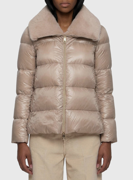 Herno Ultralight Nylon And Fur Collar Jacket Beige