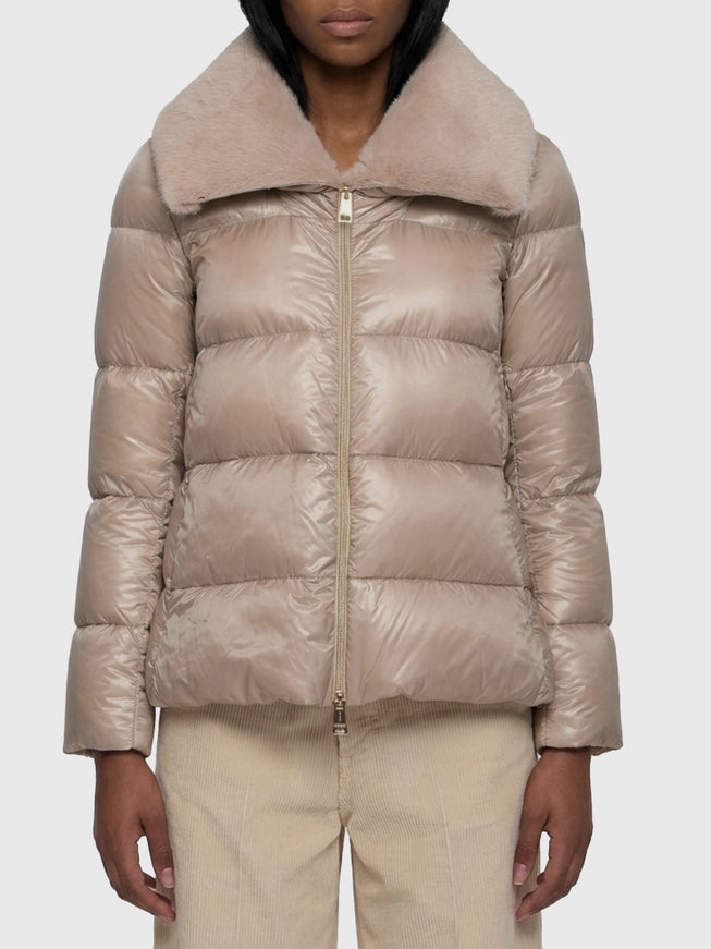 Herno Ultralight Nylon And Fur Collar Jacket Beige