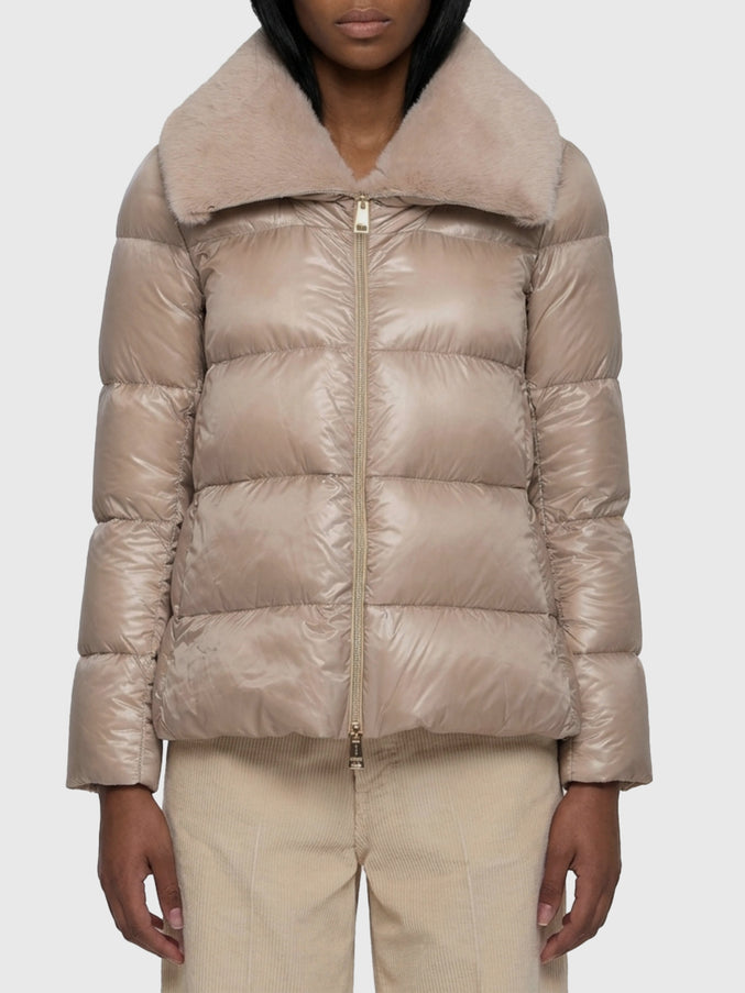 Herno Ultralight Nylon And Fur Collar Jacket Beige