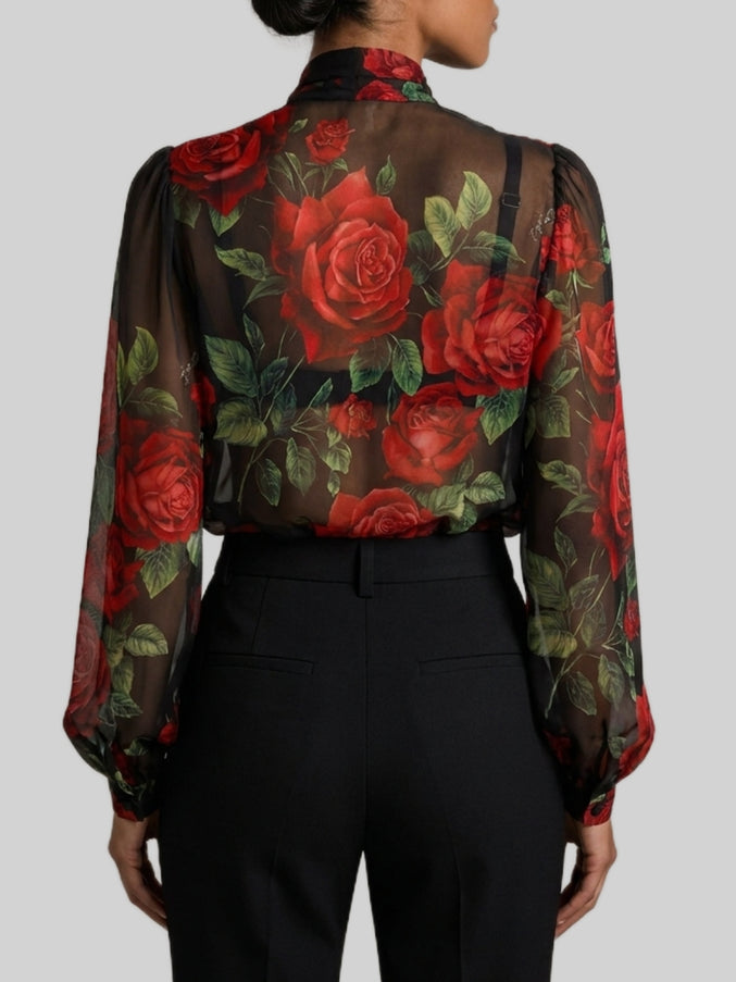 Dolce & Gabbana Red Rose Chiffon Blouse