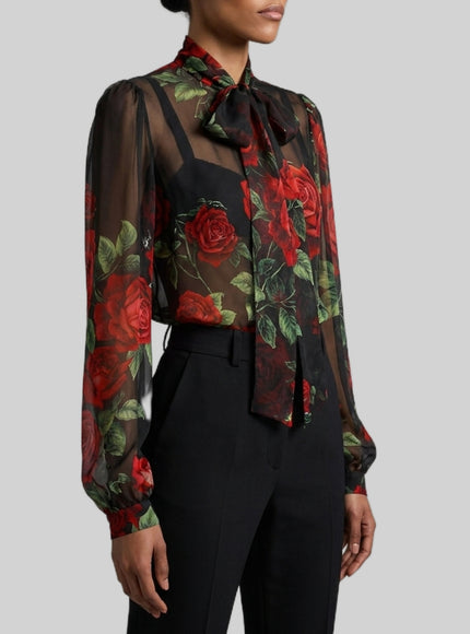Dolce & Gabbana Red Rose Chiffon Blouse