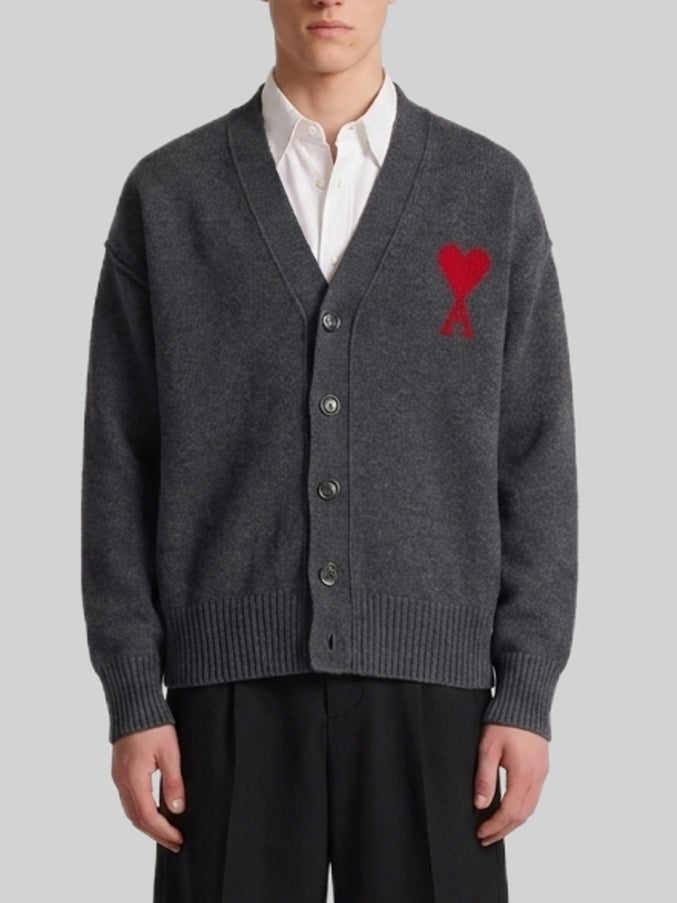 Ami Paris Ami De Coeur Cardigan Grey