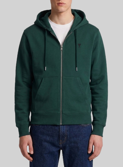 Ami Paris Ami De Coeur Zip-up Hoodie Green