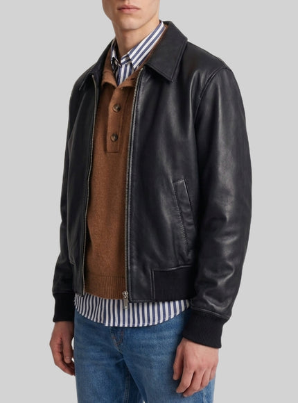 Ami Paris Black Lambskin Leather Zip-up Jacket