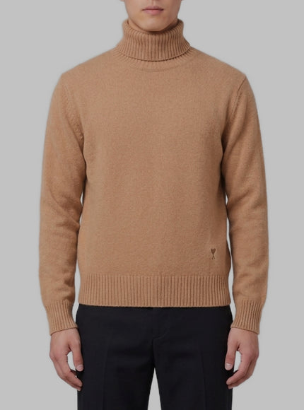 Ami Paris Ami De Coeur Turtleneck Sweater Beige