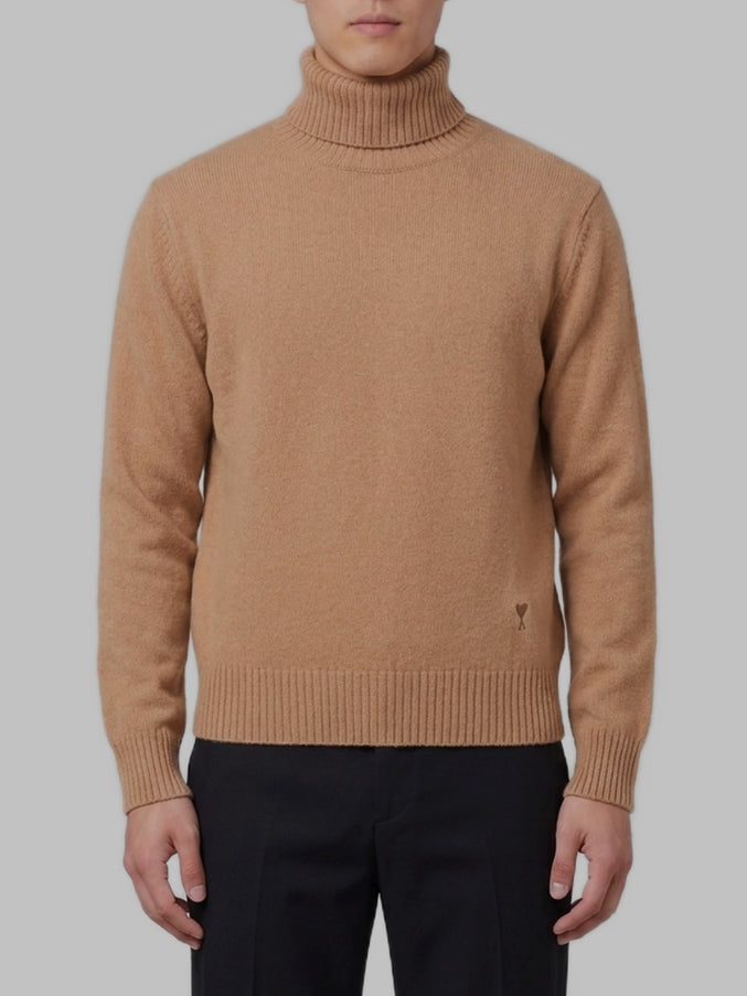 Ami Paris Ami De Coeur Turtleneck Sweater Beige