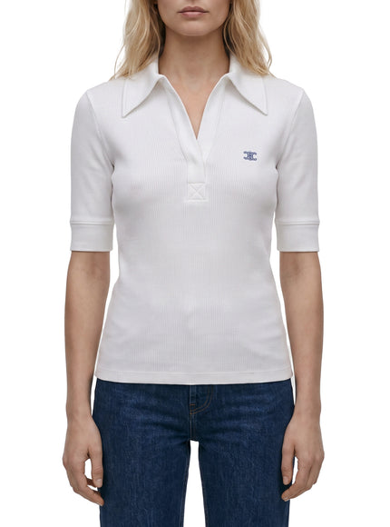 Celine Ribbed Silk And Cotton Polo White