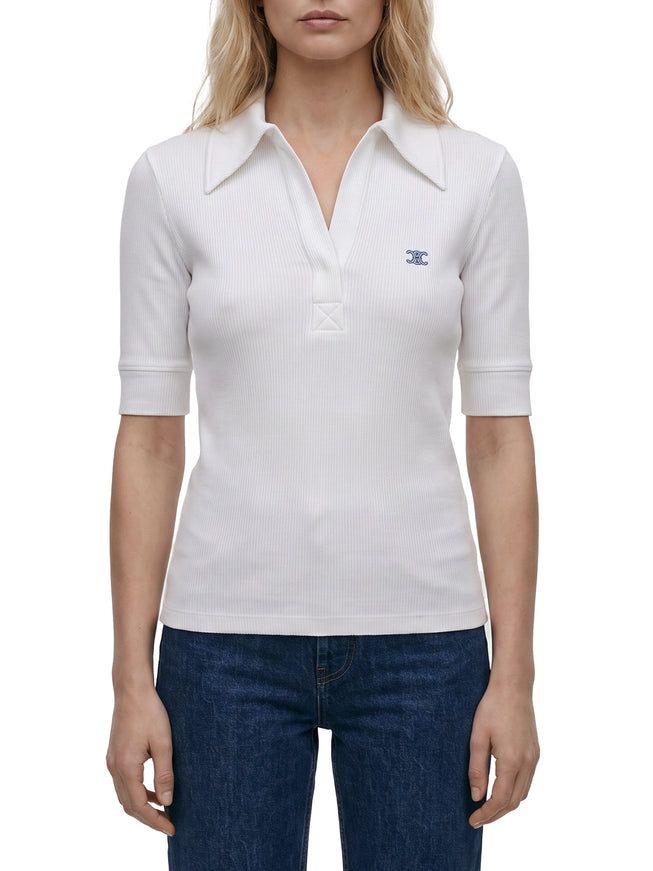 Celine Ribbed Silk And Cotton Polo White