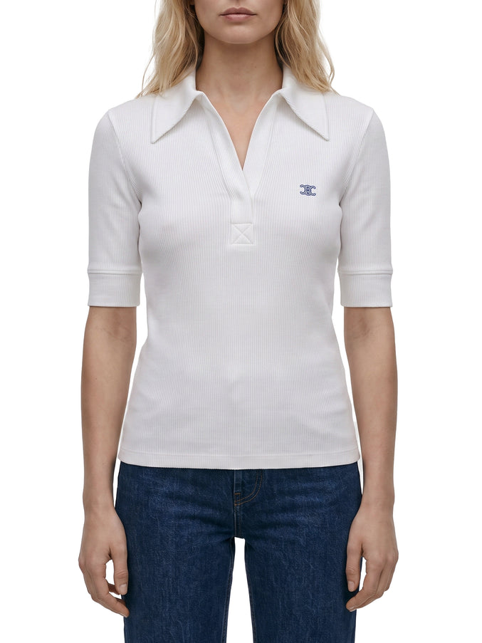 Celine Ribbed Silk And Cotton Polo White