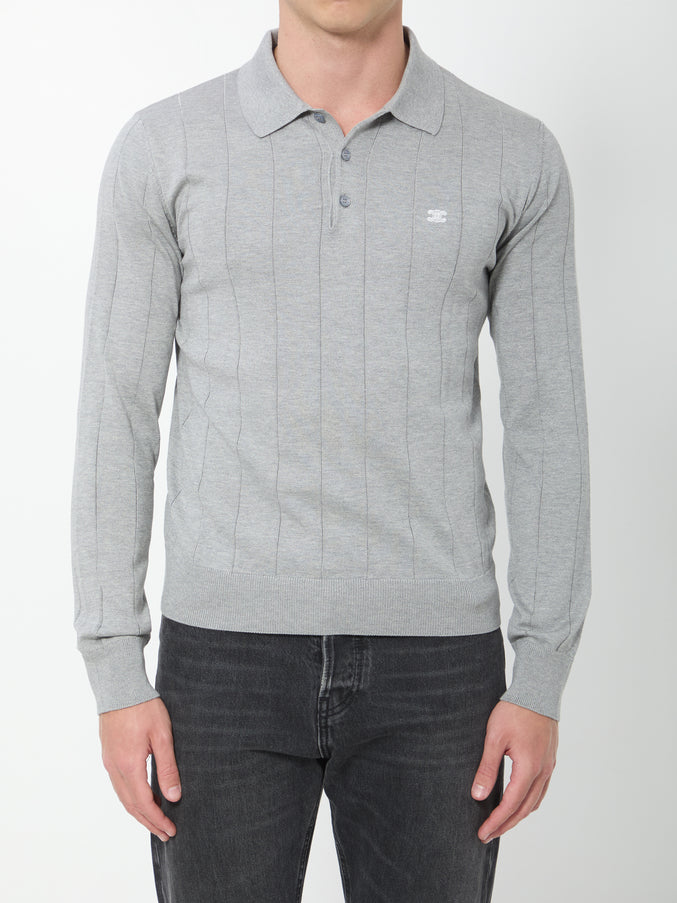 Celine Long-sleeve Triomphe Polo Shirt Grey