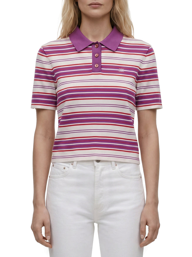Celine Striped Cotton Polo-style Sweater White