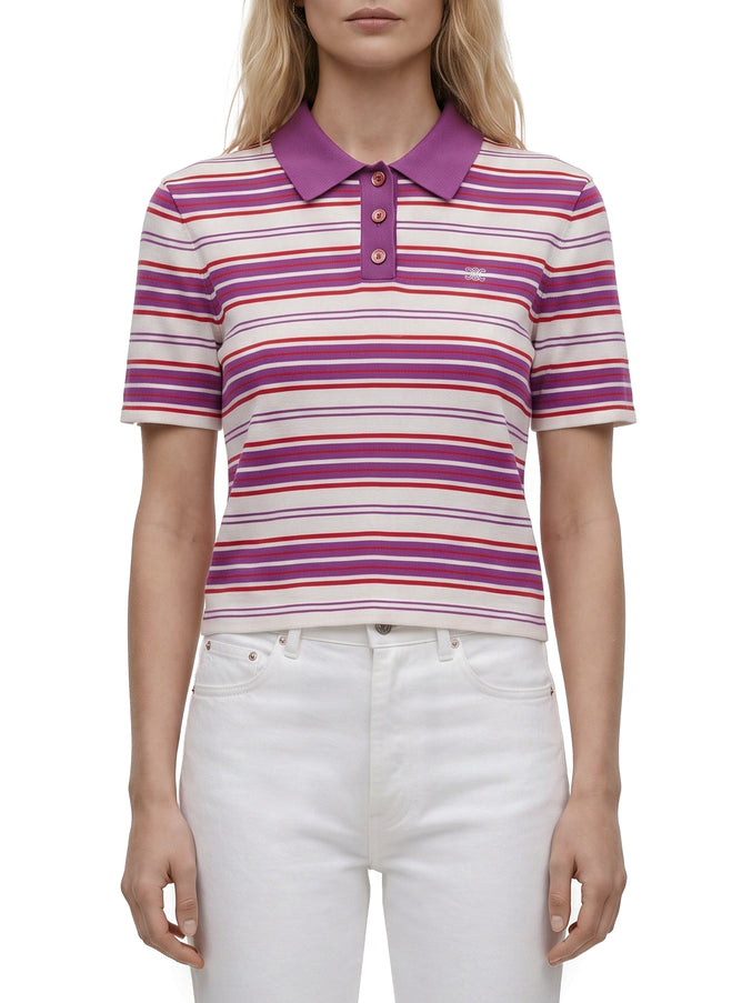 Celine Striped Cotton Polo-style Sweater White