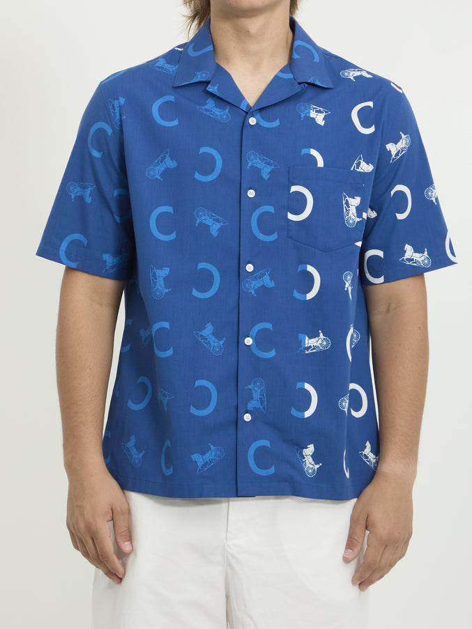 Celine Cotton Poplin Bowling Shirt Blue
