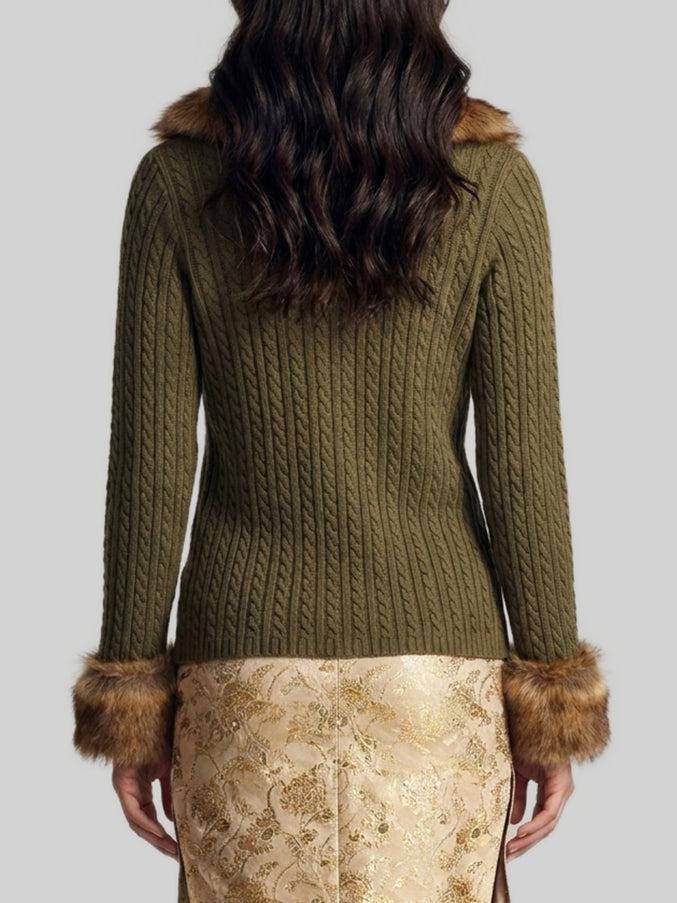 Saint Laurent Cardigan With Shearling Fur