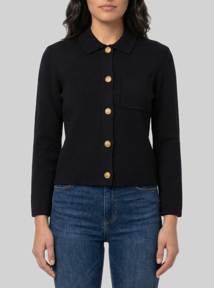 Saint Laurent Polo Cardigan In Wool Black