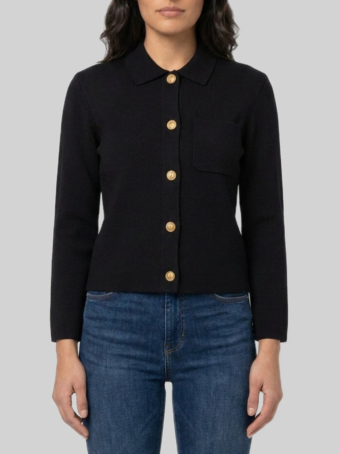 Saint Laurent Polo Cardigan In Wool Black